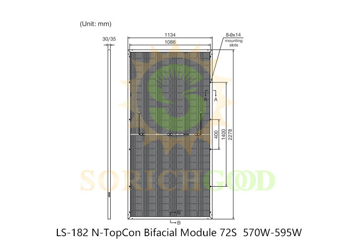 570W 182 N-TopCon Bifacial Module 72S High Performance Mono PV Solar Panels