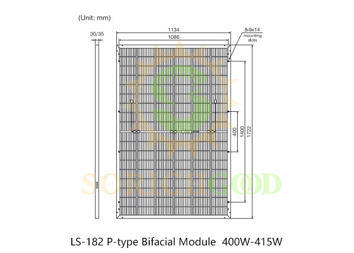 400W Enhance Energy Yield With 182 P-Type Bifacial Module Monocrystalline Silicon Panel